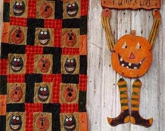 Primitive Halloween Quit Pattern EPattern PDF Wood JOL Pumpkin Door Hanger Black Cats Folkart Folk Art Hickety Pickety 069
