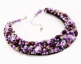 PURPLE HEART - statement necklace, beaded necklace, intense purple