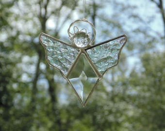 Car angel hanger, guardian angel, rear view mirror, hanging angel mirror charm, stained glass angel suncatcher