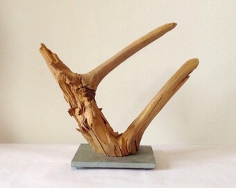 Vintage Natural Driftwood Sculpture, Mounted on Base, Maine