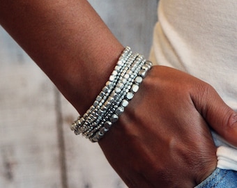 Silver Bead Bracelet, Silver Bracelet, Bead Bracelet, Stretch Bracelet, Stacking Bracelet, Yoga Jewelry, Beaded Bracelet, Yoga Bracelet