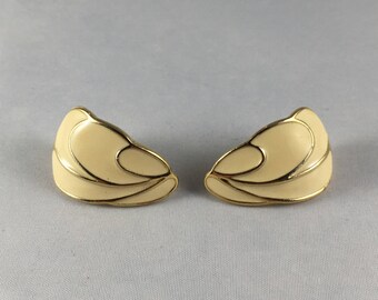 Trifari Enamel Off White Earrings Curved Stud Back Vintage