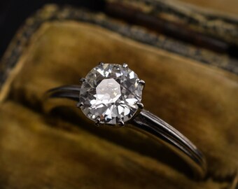Art Deco Platinum CERTIFIED VS2-H Old Cut 0.89ct Diamond Engagement Ring