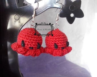 Amigurumi Octopus red earrings