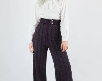 Vintage 70's High Waisted Winter Weight Patterned Wide Leg Trousers