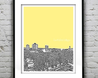 20% OFF Memorial Day Sale - Lethbridge Alberta Canada Poster Print City Skyline Art Print AB Version 1