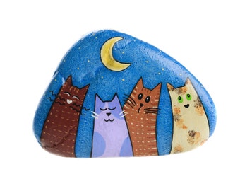 Hand-painted rock to hang with cats