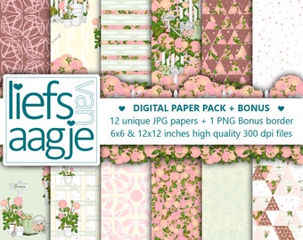 Digital Paper Pack Dahlia Paper Pad Garden Watercolor Flowers Paper Pack Garden Craft Paper Gardening Printable Garden Gift Wrap Pink Green