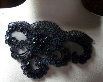 BLACK Beaded Lace Applique for Lyrical Dance, Ballet, Bridal, Millinery or Costume Design BRI 7bl