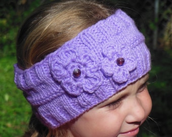 Lilac headband earwarmer with glass beads