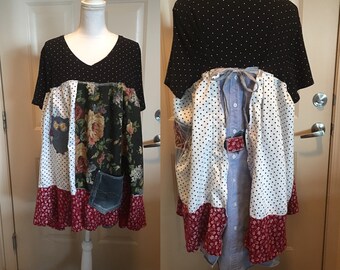 Roomy comfy tunic/dress - one of a kind - eco friendly - artsy - boho clothing - wearable art - fun and funky - recycled - repurposed