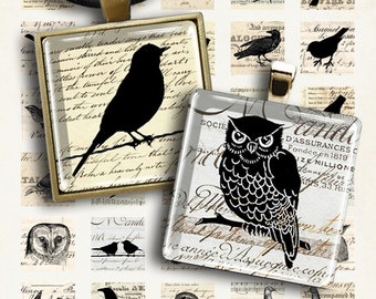 Printable images LITTLE EPHEMERA BIRDS 1x1 inch size Digital Collage Sheet for pendants, jewelry, magnets, vintage scrapbook paper ArtCult