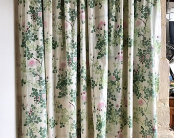 FRENCH VINTAGE CURTAINS / Draperies / Panel curtains / Romantic style / Floral / Made in France / One pair / Country / Cottage / 50s