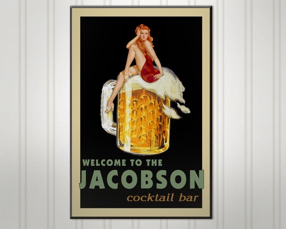 Personalized Pin Up Beer Sign Man Cave Bar Sign Personalized