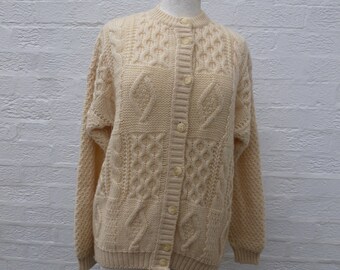 Womens Cardigan boho clothing urban cable knit handmade cream vintage sweater winter chunky top ladies aran cardigan 1980s women's clothing.