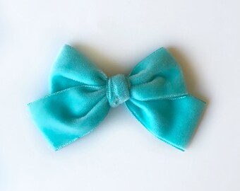 Medium Turquoise Vintage Velvet Bow