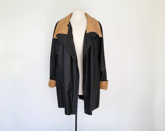 VERA PELLE // 1980s or 90s black and camel leather jacket