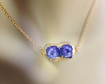 Sapphire Druzy 18K Gold Filled Minimal Layering Necklace 1185