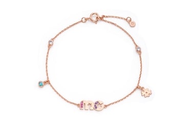 ME Lettering Silver Bracelet, Rose Gold