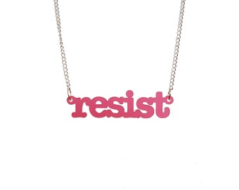 NEW! Cherry pink frost typewriter font RESIST necklace for persisters and resisters