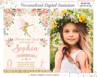 Fairy Invitation Fairy Birthday Invitation Whimsical Enchanted Pixie Invitation Magical Fairy Invite Fairy Birthday Floral Fairy Party 4R