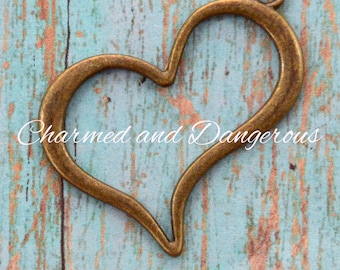 2 Antique Bronze Open Heart Pendants (P39)