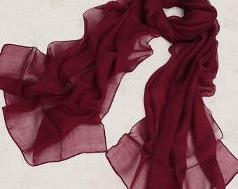 Dark Red Chiffon Scarf - Maroon Chiffon Scarf - PS126