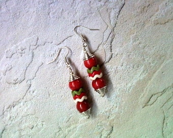 Red, Olive Green and White Earrings (1627)