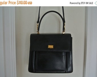 ON SALE Bally Handbag Black Leather Kelly Bag Cross Body Shoulder Bag 1990s Grunge