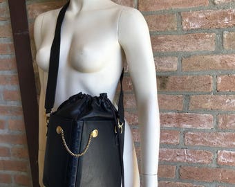 Gianni Versace vintage handbag, blue leather, shoulder handbag, 90's Versace bag, cross body handbag