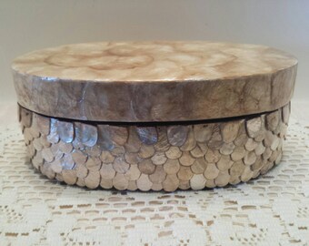 Capiz Shell Jewelry Box Keepsake Box Dresser Box Vanity Box - Vintage Decorative Box