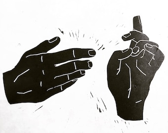Iconography Hands Linocut Print