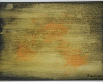 Abstract Painting, Acrylic on Aquabord, Original, 5 x 7", Colors - Black & Orange, Title - Moonrise II, by M. Ivanoff 2016