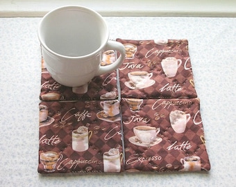 dark coffee hand quilted set of mug rugs coasters
