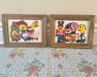 Art for Kids Room Vintage Nursery Decor Girls Room Decor Boys Room Decor Nursery Wall Art Baby Girl Baby Boy Embroidered Art Needlepoint Art