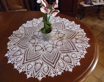 Handmade large crochet white cotton doily.