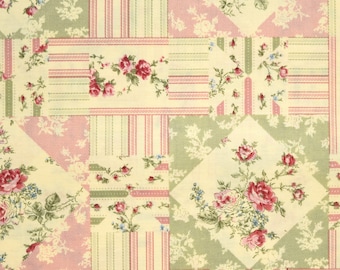 Cotton Quilt Fabric - patchwork pattern - ivory pink green - 1 YD - By the yard - yardage - half yard - fat quarter - TWT106