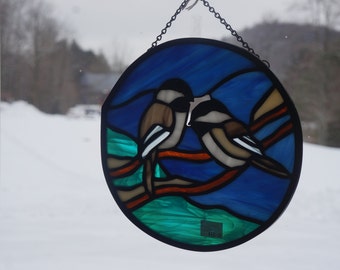 Stained Glass Chickadee Bird Suncatcher