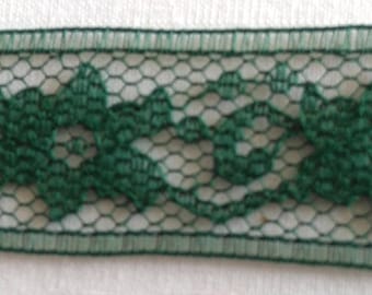 Antique lace - dark green with flowers 210 cm x 2 cm