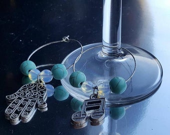 Wine glass rings with Opaliet and Howlite