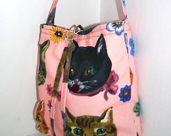 Cat pink floral shoulder bag handbag