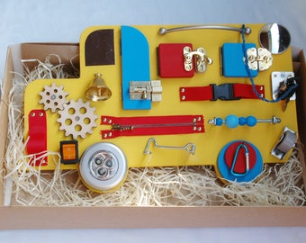 Wooden toy BUSY BOARD Children 1st Birthday gift Sensory toy Wood Fine Motor Natural Learning Activity Board Special Needs Travel busy board