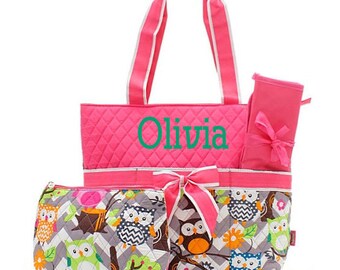 Monogrammed Diaper Bags Personalized Diaper Bags Owl Diaper Bag Monogrammed Diaper Bag 3 Piece Quilted Diaper Bags Diaper Bag Set