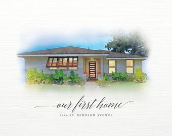 Custom Home Illustration, House Illustration, Home Portrait, Closing Gift, Real Estate, Realtor, Housewarming Gift, Home Watercolor
