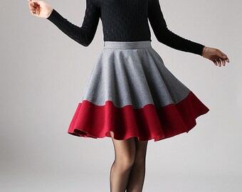 Mini skirt, cute skirt, pleated skirt, wool skirt, skater skirt, high waisted skirt, swing skirt, gray, red skirt, gift for girlfriend 1096