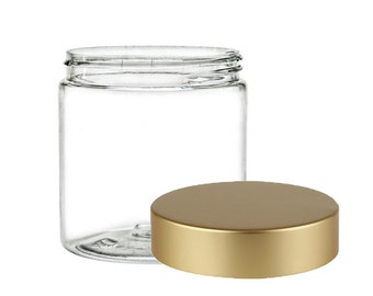 10 Clear Jars with Brushed Gold Lids | Plastic Jars for Body Butter, Sugar or Salt Scrubs | SET of 10 - 8oz (237ml)