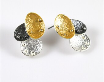 Post earrings.Stud earrings.Hypoallergenic earrings.Lightweight earrings.Silver&Gold plated.Statement earrings.Gift for wife.