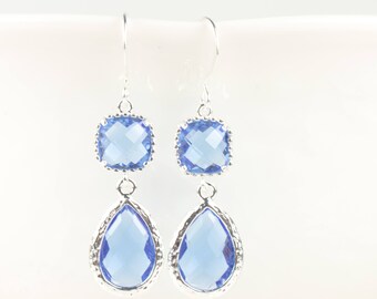 Long Sapphire Blue Silver Teardrop Earrings, September Birthstone Silver Earrings, Long Blue Earrings, Bridesmaid Jewelry
