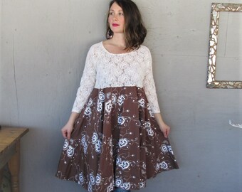 upcycled dress fun clothes Bohemian recycled clothing Shabby chic circle skirt spring dress X Large lace Boho reclaimed LillieNoraDryGoods