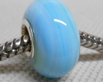 Light Blue Marble Color Lampwork Bead Silver Cored European Charm Bead BHB